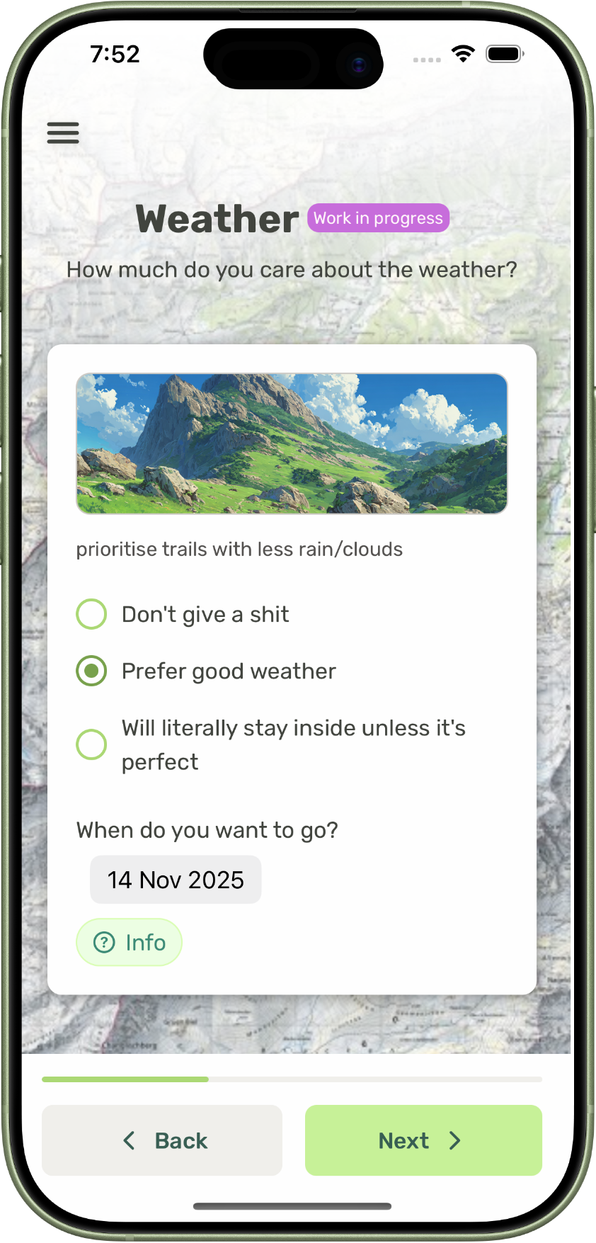 Trail details with weather