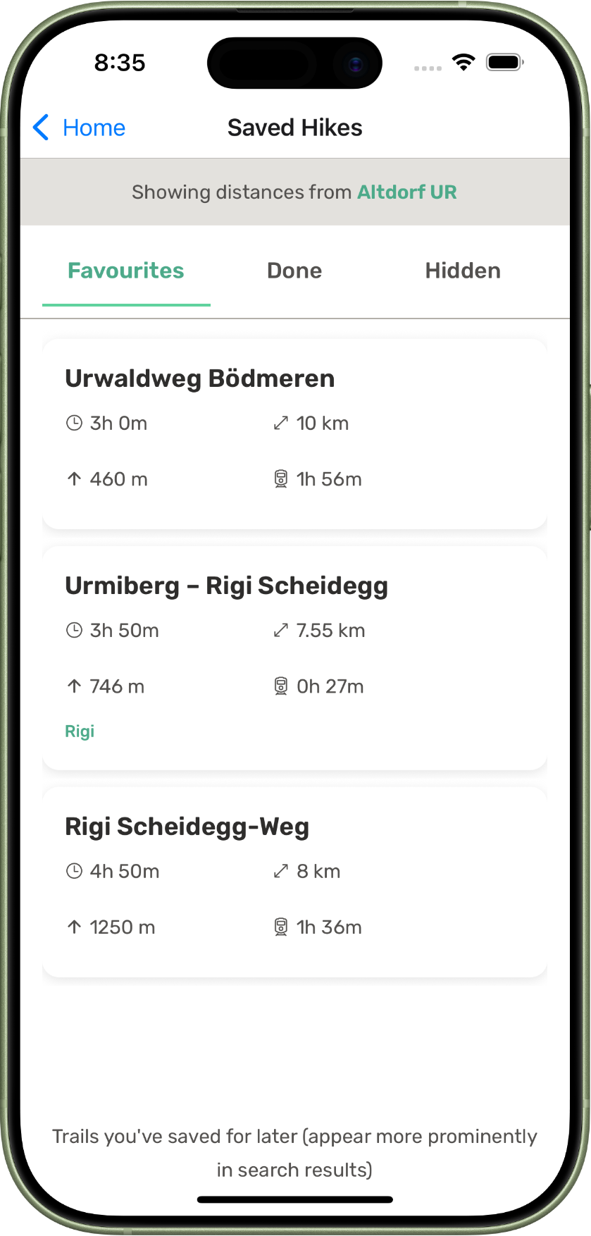 Saved trails screenshot