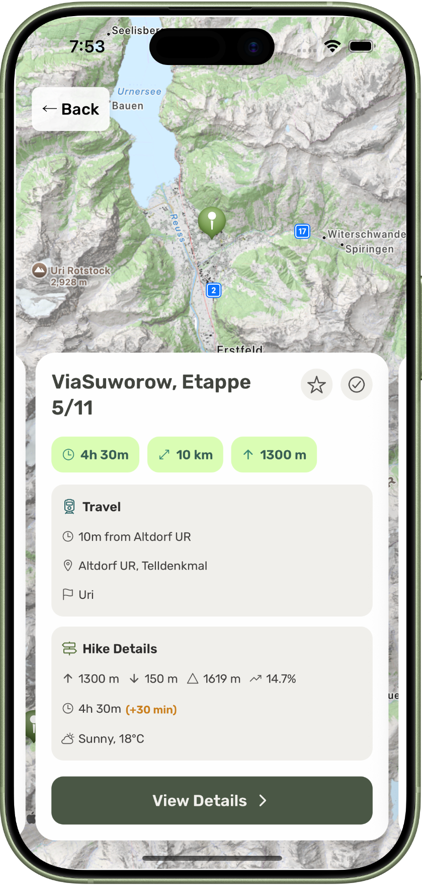 Wanderli app home screen